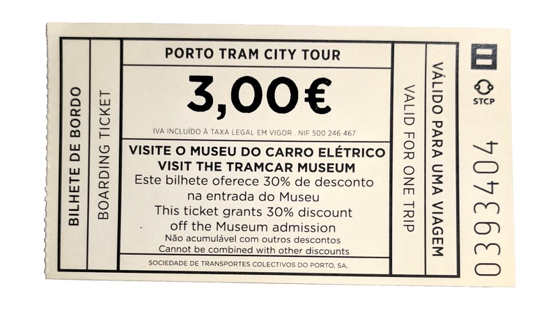 ticket for Porto's historic tram